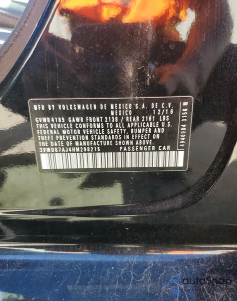 2017 Volkswagen Jetta Se из США, поврежденный, VIN 3VWDB7AJ4HM298215